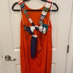 Red Orange Lulus Dress with Multicolor tie in back